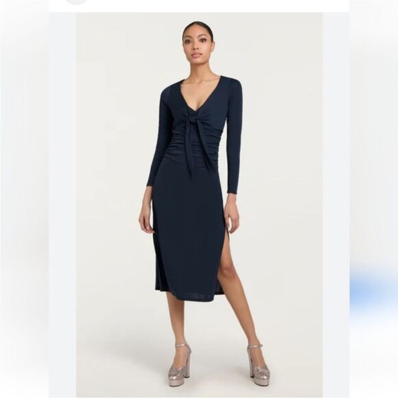NEW Cinq A Sept Brenna Gathered Tie Front Midi Dress Size 6 - Picture 1 of 15